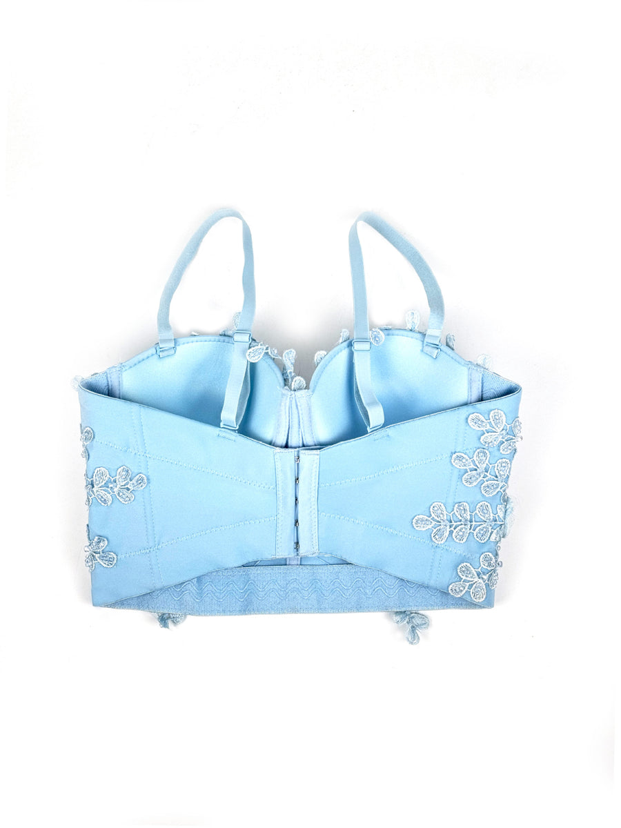 Ice Bloom Blue Lace Corset Top