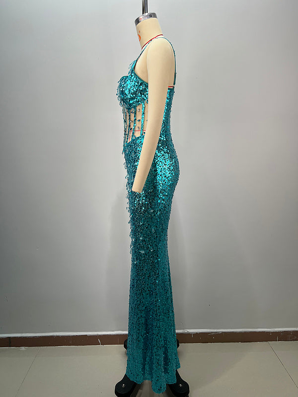 Aqua Dazzle Crystal Gown
