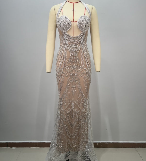 Beaded Nude Gown