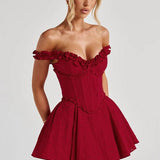 Crimson Ruffle Corset Mini Dress