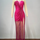 Fuchsia Flame Draped Slit Gown