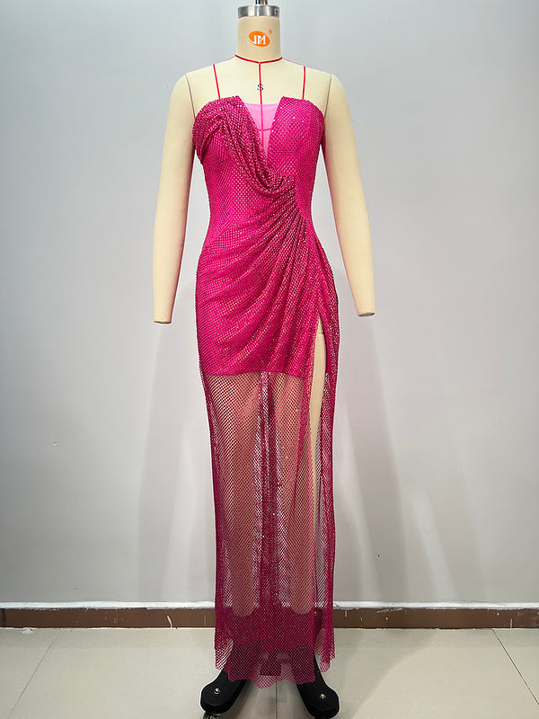Fuchsia Flame Draped Slit Gown
