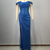 Blue Off-Shoulder Gown