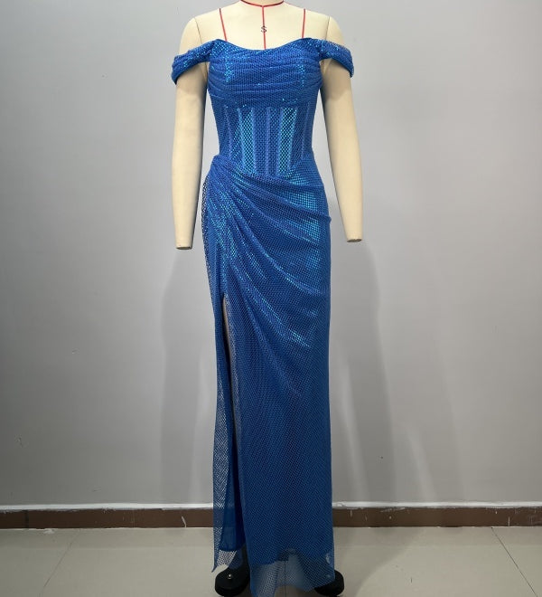 Blue Off-Shoulder Gown