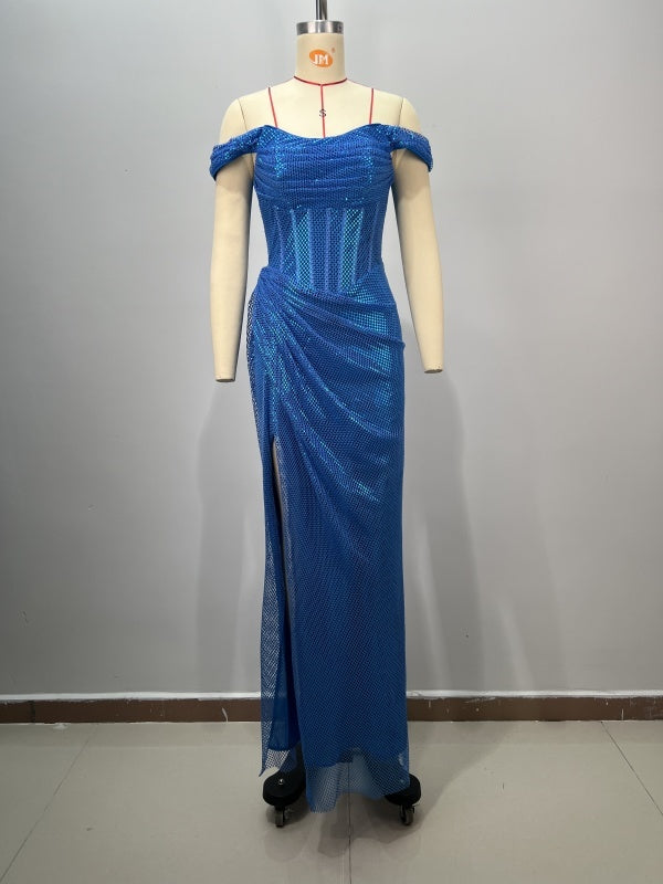 Blue Off-Shoulder Gown