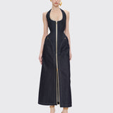 Denim Zip Maxi Dress