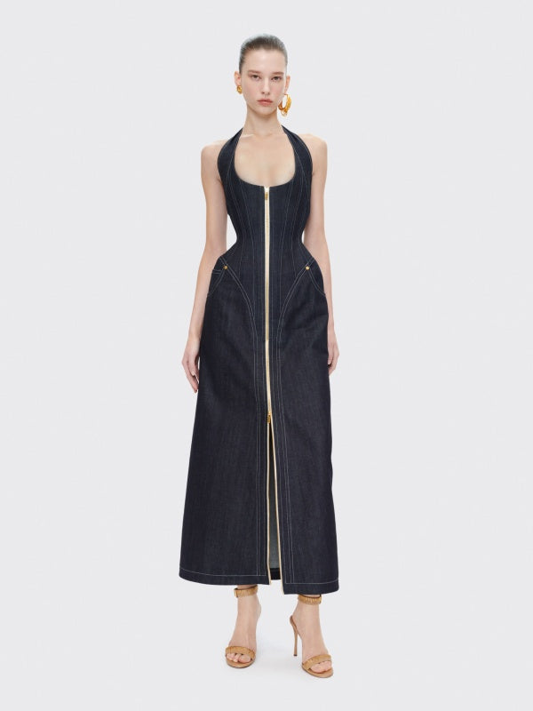 Denim Zip Maxi Dress
