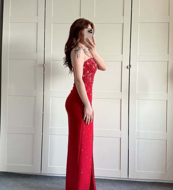 Red Strapless Gown