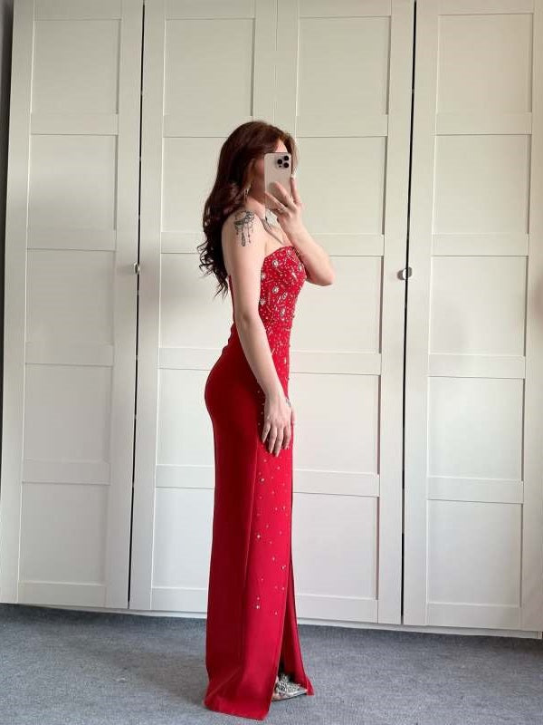 Red Strapless Gown