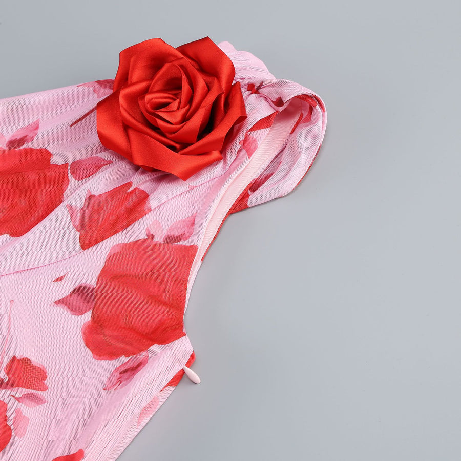 Rosé Bloom Ruffle Dress