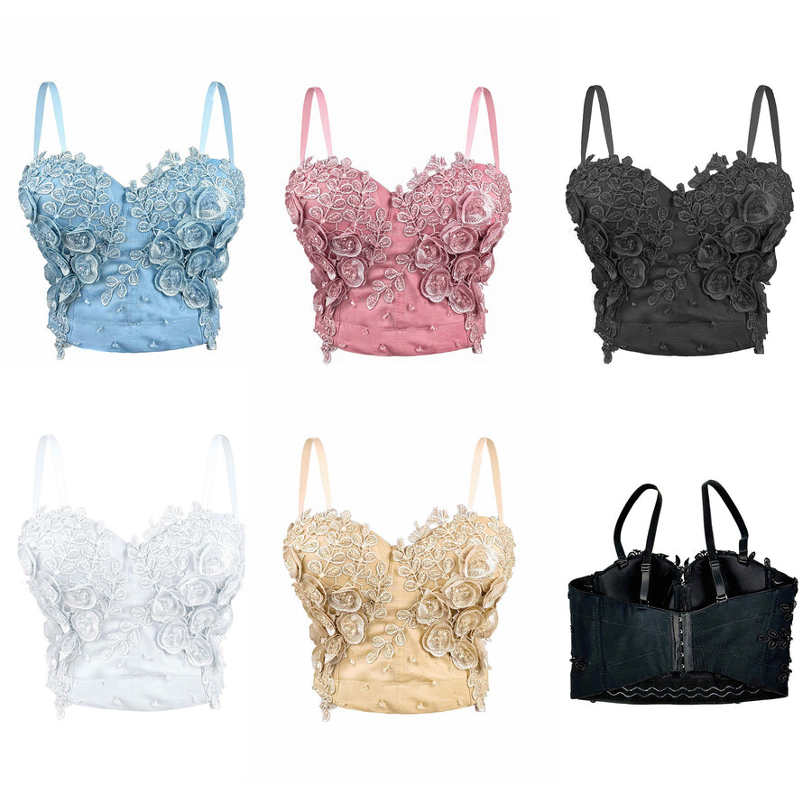 Ice Bloom Blue Lace Corset Top