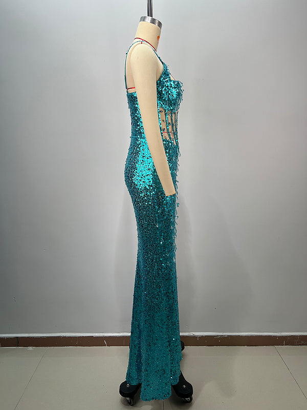Aqua Dazzle Crystal Gown