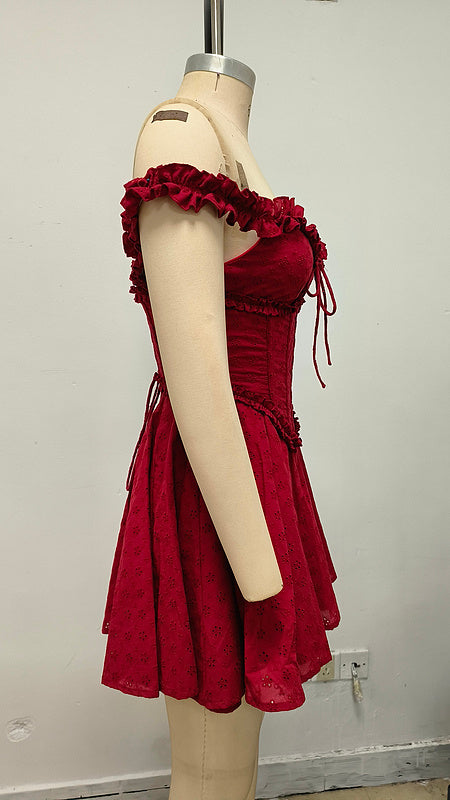 Crimson Ruffle Corset Mini Dress