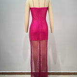 Fuchsia Flame Draped Slit Gown