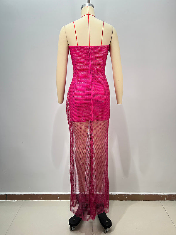 Fuchsia Flame Draped Slit Gown