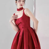 Red Satin Midi Dress