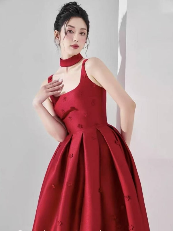 Red Satin Midi Dress