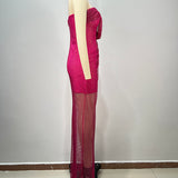 Fuchsia Flame Draped Slit Gown