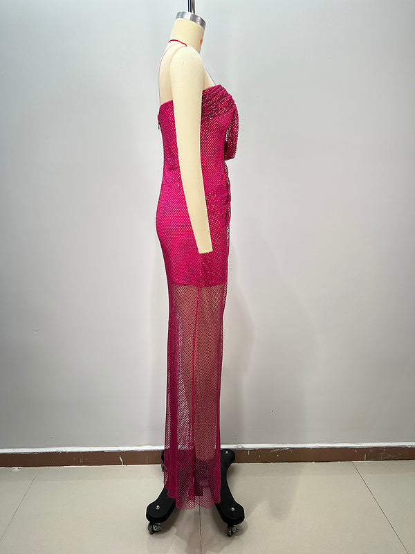 Fuchsia Flame Draped Slit Gown