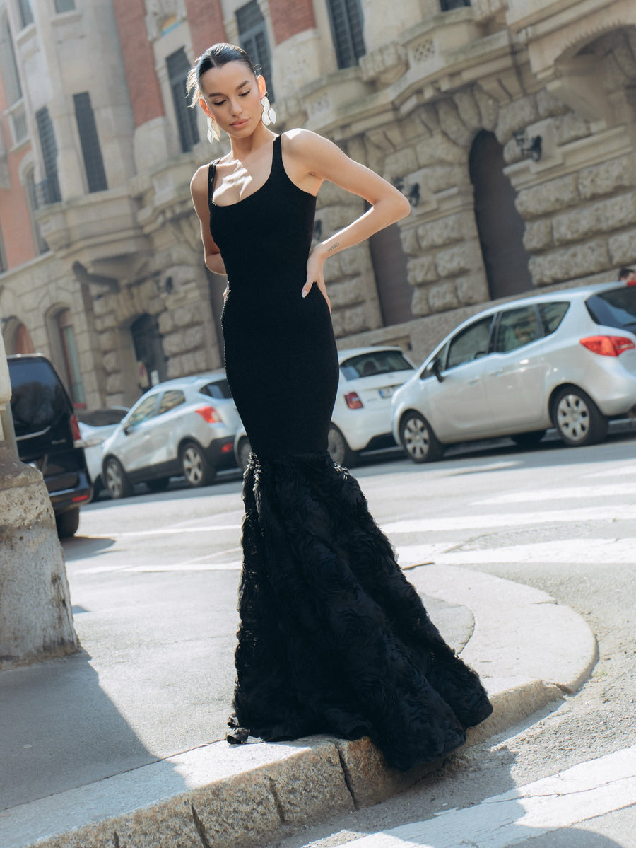 Noir Rosette Mermaid Gown