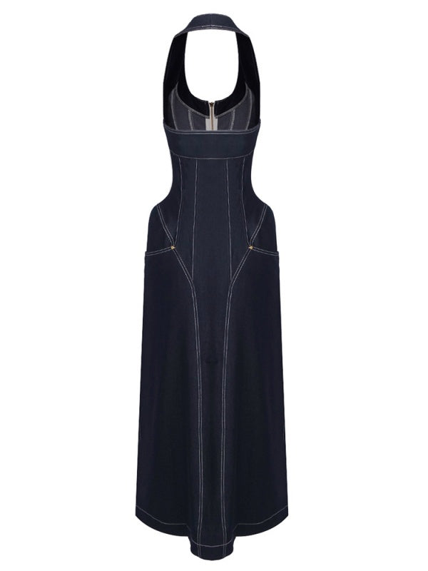 Denim Zip Maxi Dress