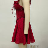 Crimson Ruffle Corset Mini Dress