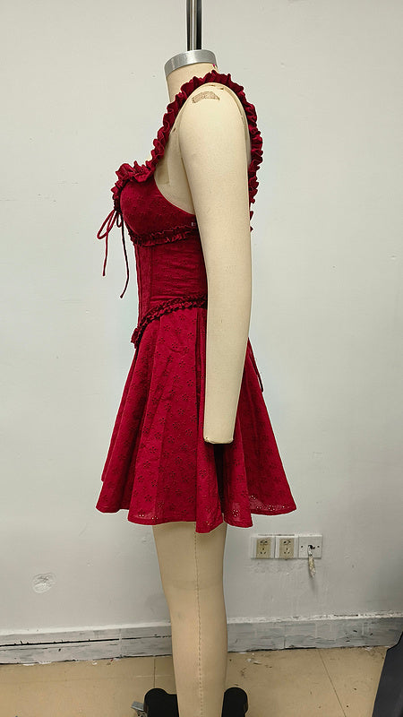 Crimson Ruffle Corset Mini Dress