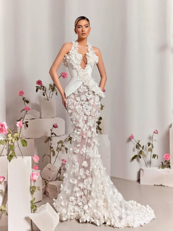 White Floral Mermaid Dress