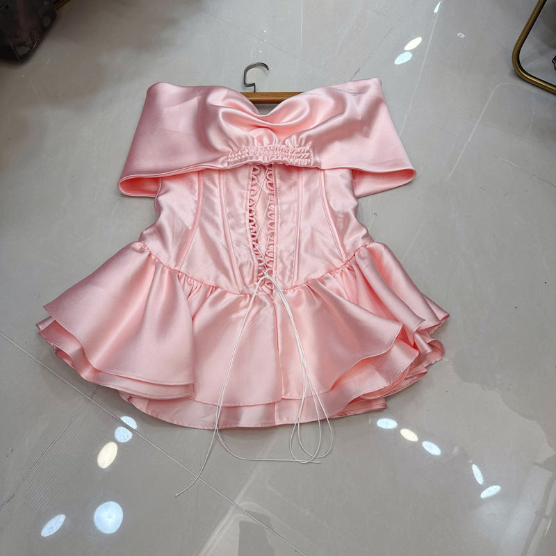 Rosé Ruffle Corset Mini Dress