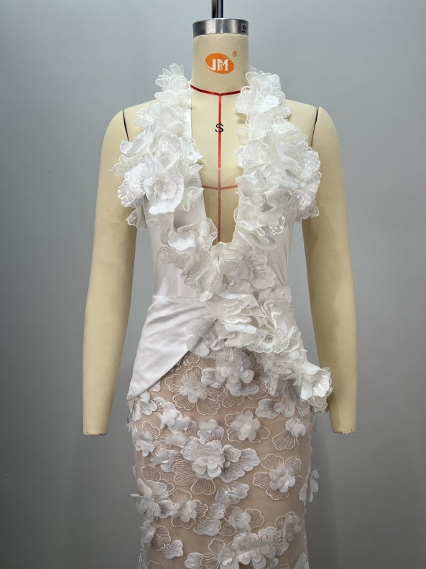 White Floral Mermaid Dress