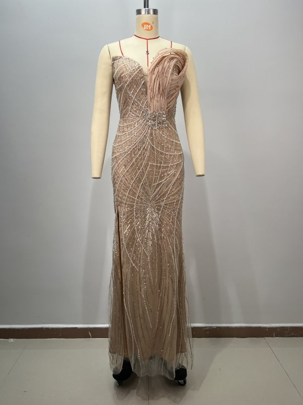 Sequin One-Shoulder Gown