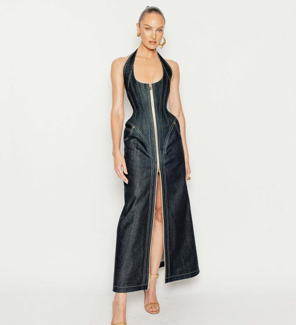 Denim Zip Maxi Dress