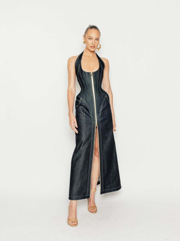 Denim Zip Maxi Dress