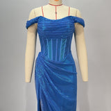 Blue Off-Shoulder Gown