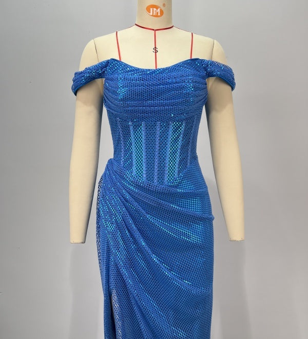 Blue Off-Shoulder Gown