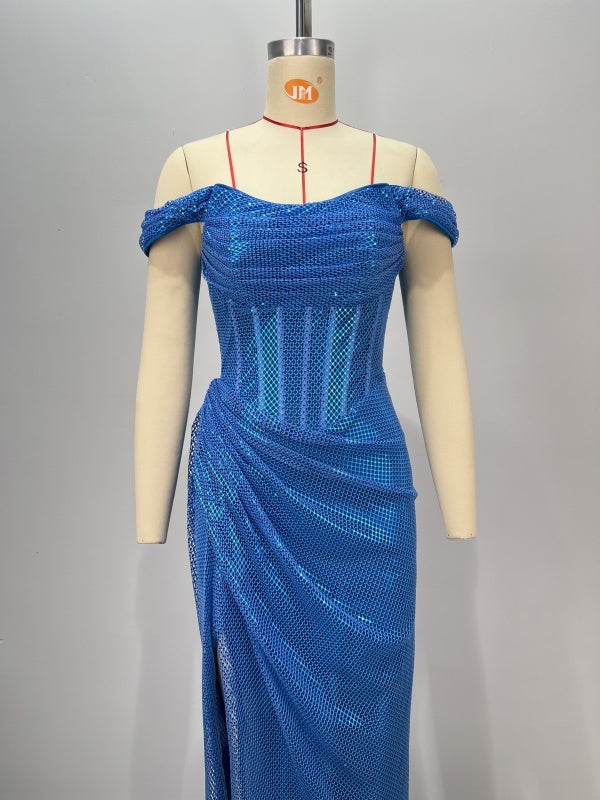 Blue Off-Shoulder Gown