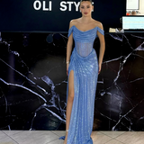 Blue Off-Shoulder Gown