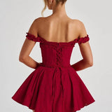 Crimson Ruffle Corset Mini Dress