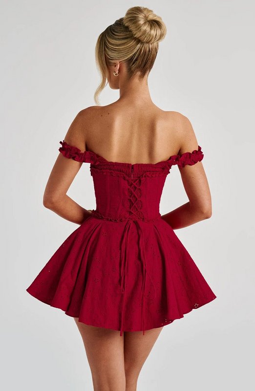 Crimson Ruffle Corset Mini Dress