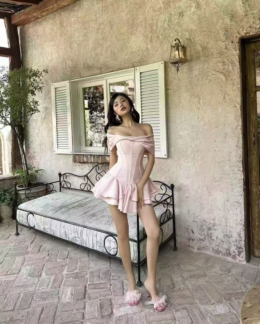 Rosé Ruffle Corset Mini Dress