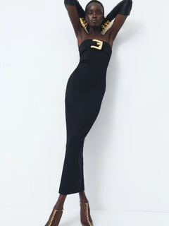 Black Strapless Midi