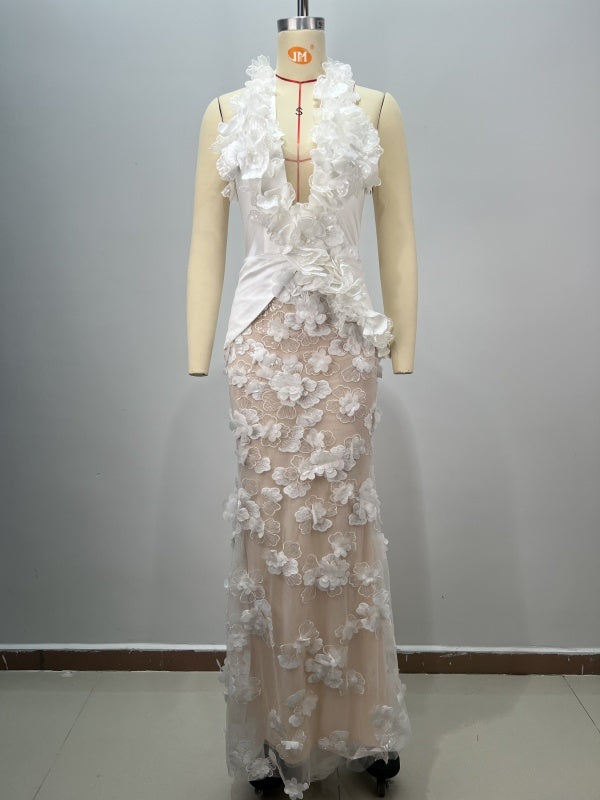 White Floral Mermaid Dress