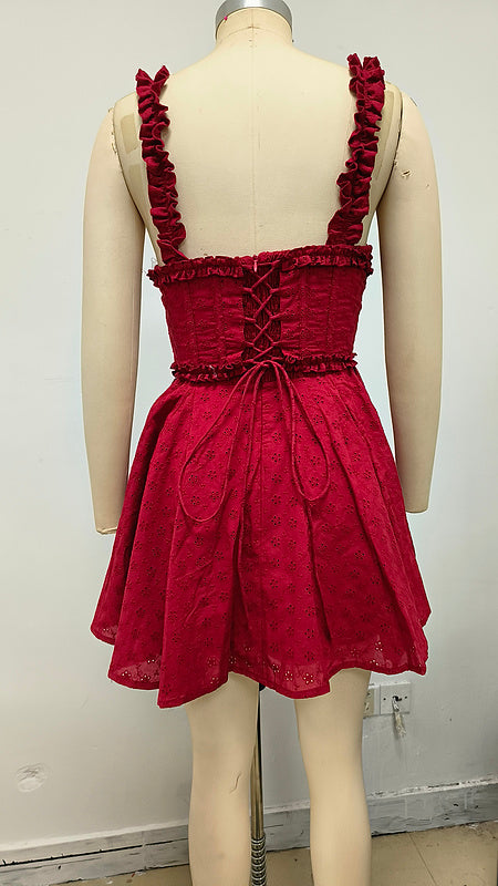 Crimson Ruffle Corset Mini Dress