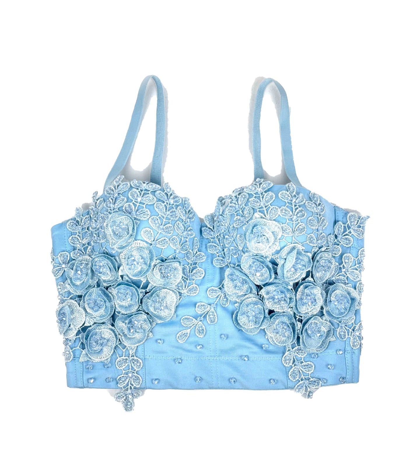 Ice Bloom Blue Lace Corset Top