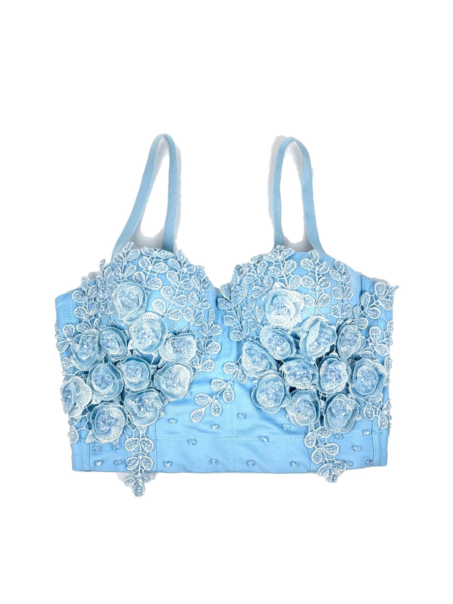Ice Bloom Blue Lace Corset Top