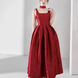 Red Satin Midi Dress