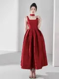 Red Satin Midi Dress