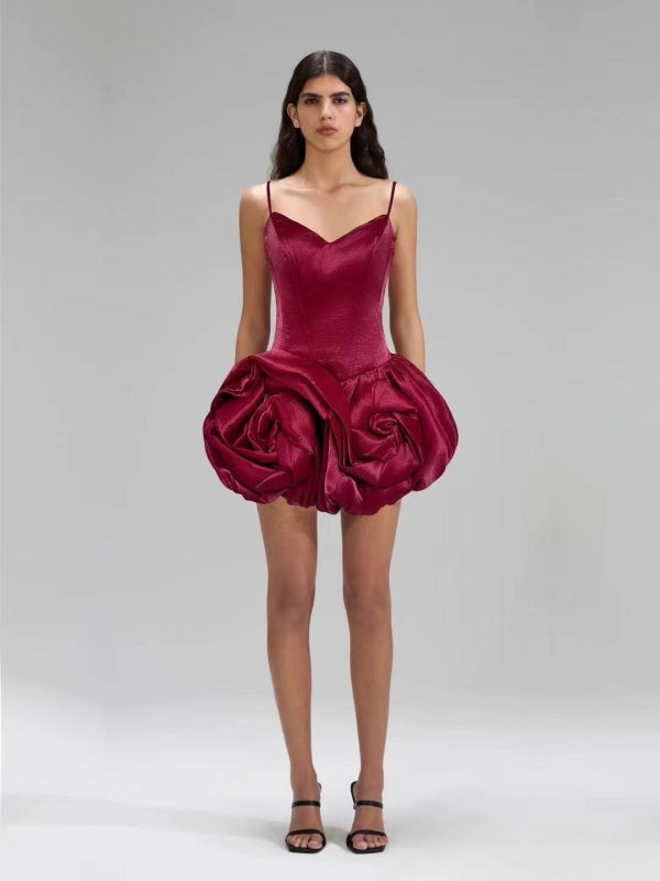 Burgundy Rose Mini Dress