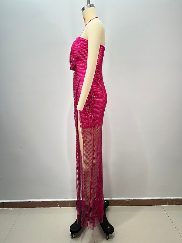 Fuchsia Flame Draped Slit Gown