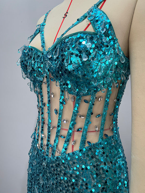 Aqua Dazzle Crystal Gown